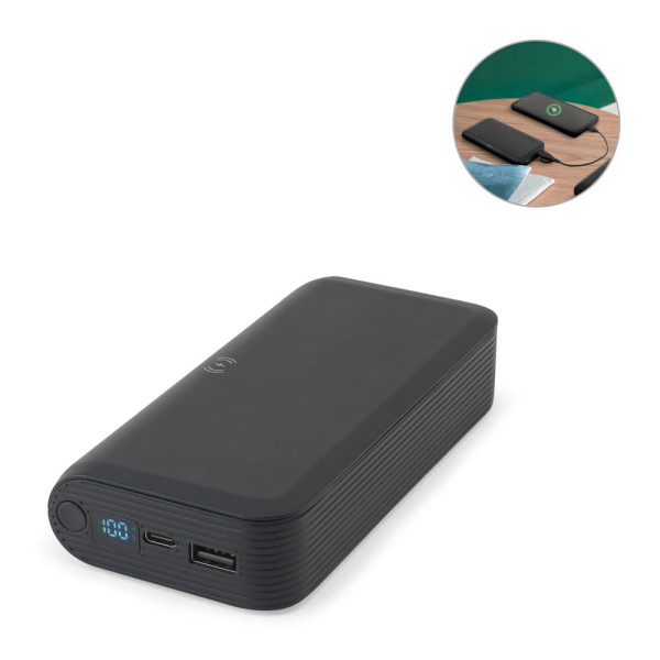BECKER 20. 20'000 mAh powerbank in gerecycled ABS (100% rABS) met 15W supersnelle draadloze oplader